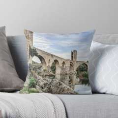 Besalu Romanesque Bridge (Catalonia) - Throw Pillow