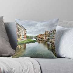 The Houses on the River Onyar (Girona, Catalonia) - Throw Pillow