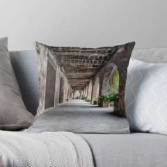 The Arcade of The Plaça Major (Santa Pau, Catalonia) - Throw Pillow