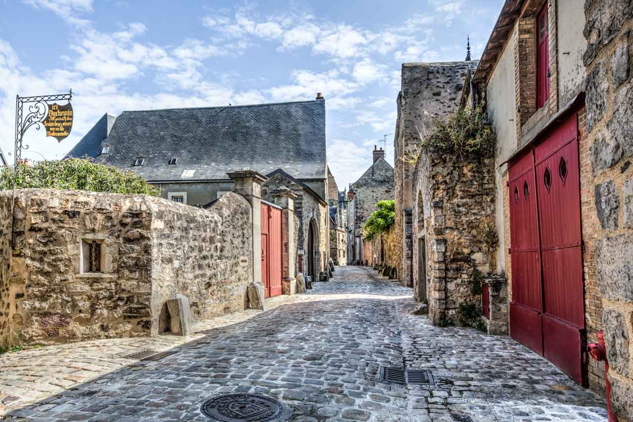 Medieval Street with stone houses in Le Mans (France)